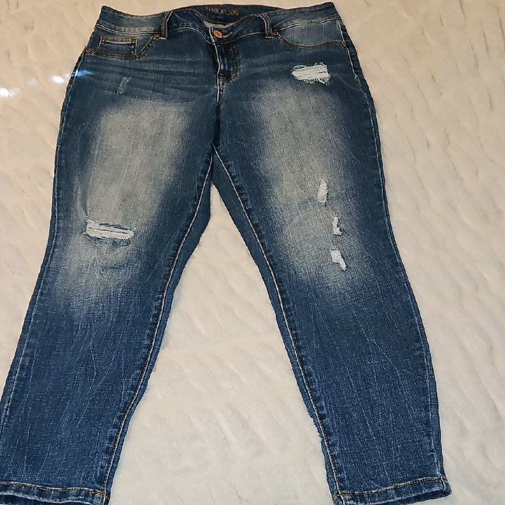 Maurices Blue Distressed Straight Leg Jeans